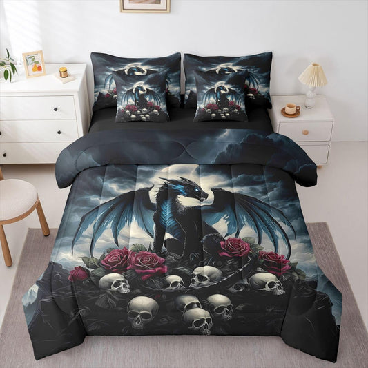 Feelyou Dragon Twin Comforter Set with Sheets for Kids Boys Girls Dragon Stuff 7 Pieces Bedding Set Wild Life Bed in a Bag Magic Wildlife Room Decor Blackish Soft Lightweight Microfiber