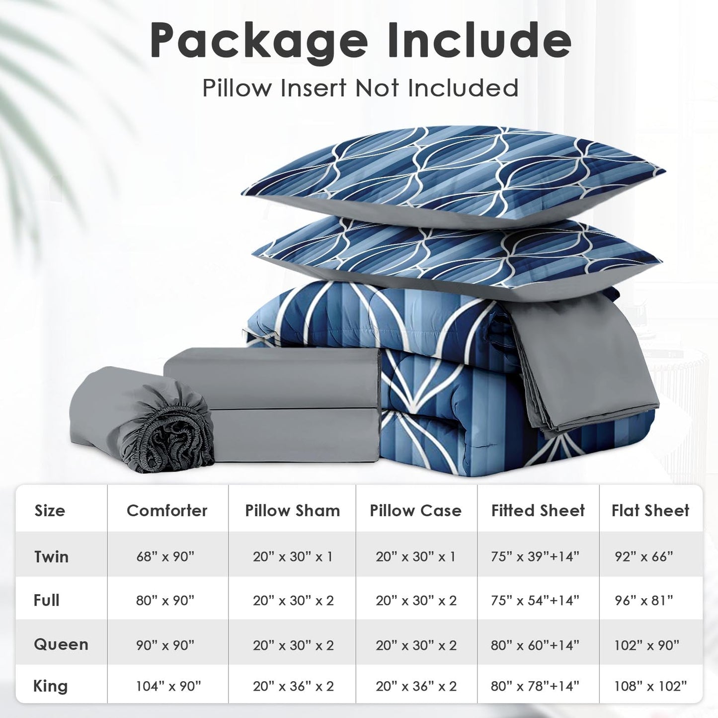 Boewywh Comforter Set Twin Size Geometric Blue Abstract 7 Pcs, Bedding for Kids and Adults, Modern Striped Bed Sheet Sets with Fitted Sheet 2 Pillowcases & 2 Shams for Bedroom Bed Decor