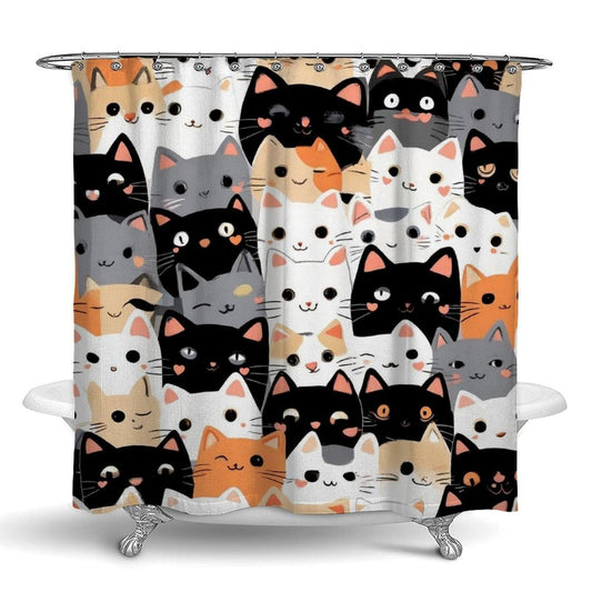 Meaudiwes Shower Curtain Set, Cute Cat Kitten Head Cartoon Cats Bathroom Decoration with Curtain Hooks, 72"x 70"