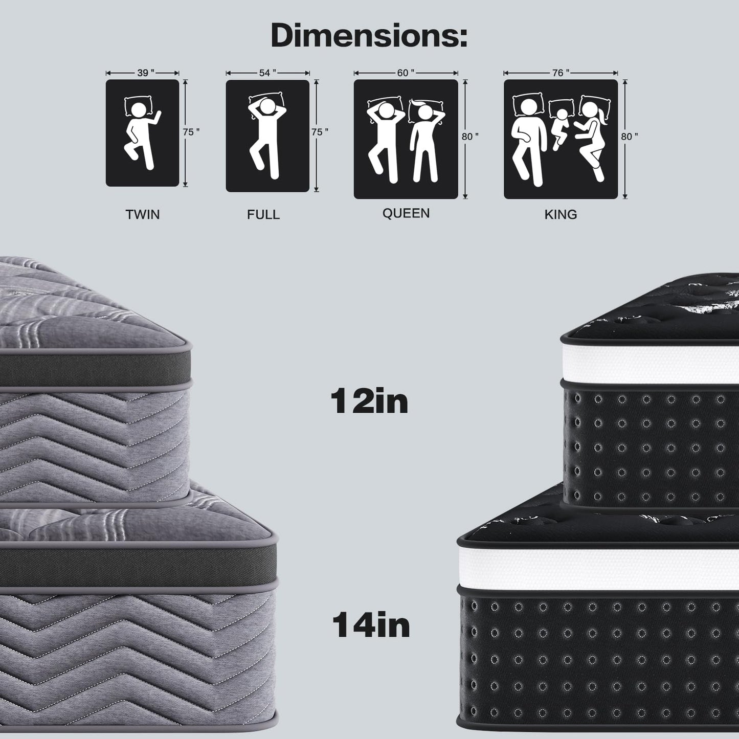 Twin Mattress, 12 Inch Twin Size Mattress in a Box, with Cooling Memory Foam & Pocket Springs, Extra Firm Feel Mattresses, Pressure Relief & Motion Isolation, CertiPUR-US Certified, 75"L x 39"W