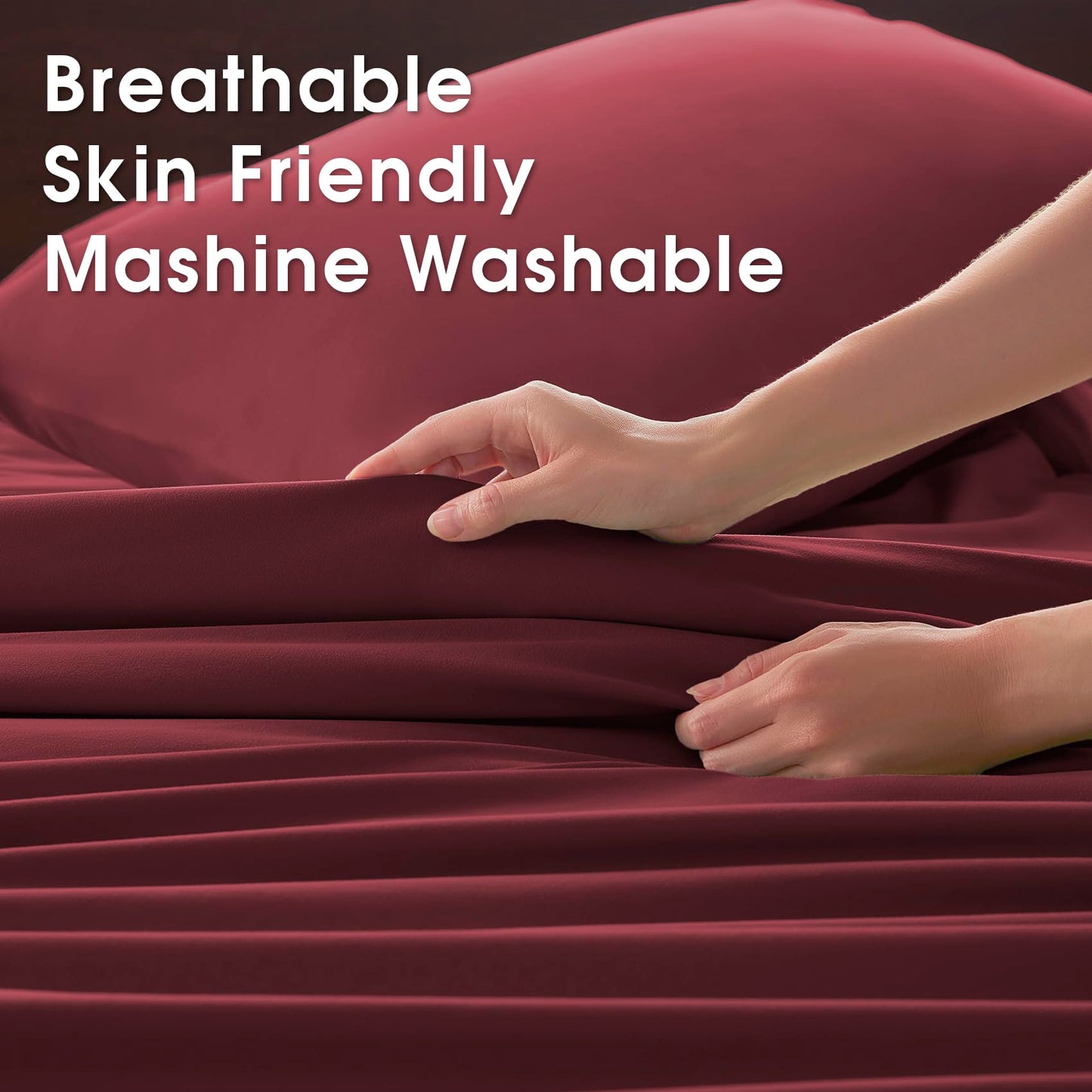 USXIBEI Queen Size 4 Piece Sheet Set - Comfy Breathable & Cooling Bed Sheets Set, Soft and Wrinkle Free, Deep Pockets, Easy & Secure Fit, Hotel Luxury Bedding - Oeko-Tex - Burgundy