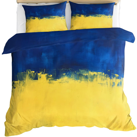 GKPLY Blue and Yellow Bedding Duvet Cover, Abstract Comforter Set with Zipper, Brushes Painting Duvet Cover Twin, 3 Pieces with 2 Pillowcases, Reversible Bedding & Bedroom Decor, Easy Care