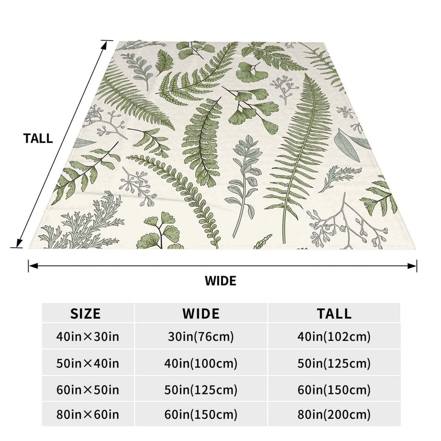 Throw Blanket 50x60 Inch,Fern Vintage Herb Leaf Plant Cozy Soft Lightweight Fuzzy Flannel Blanket 60x50 Inch Suitable for Couch Bed Sofa Living Room in All Seasons