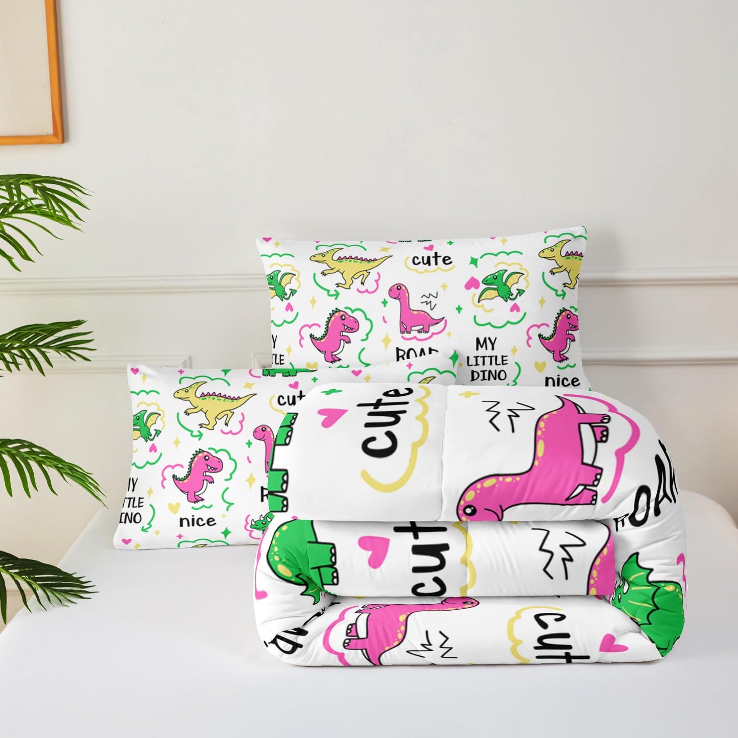lneffble Kids Dinosaur Comforter Set Full Size for Boys Green Dinosaur Quilt