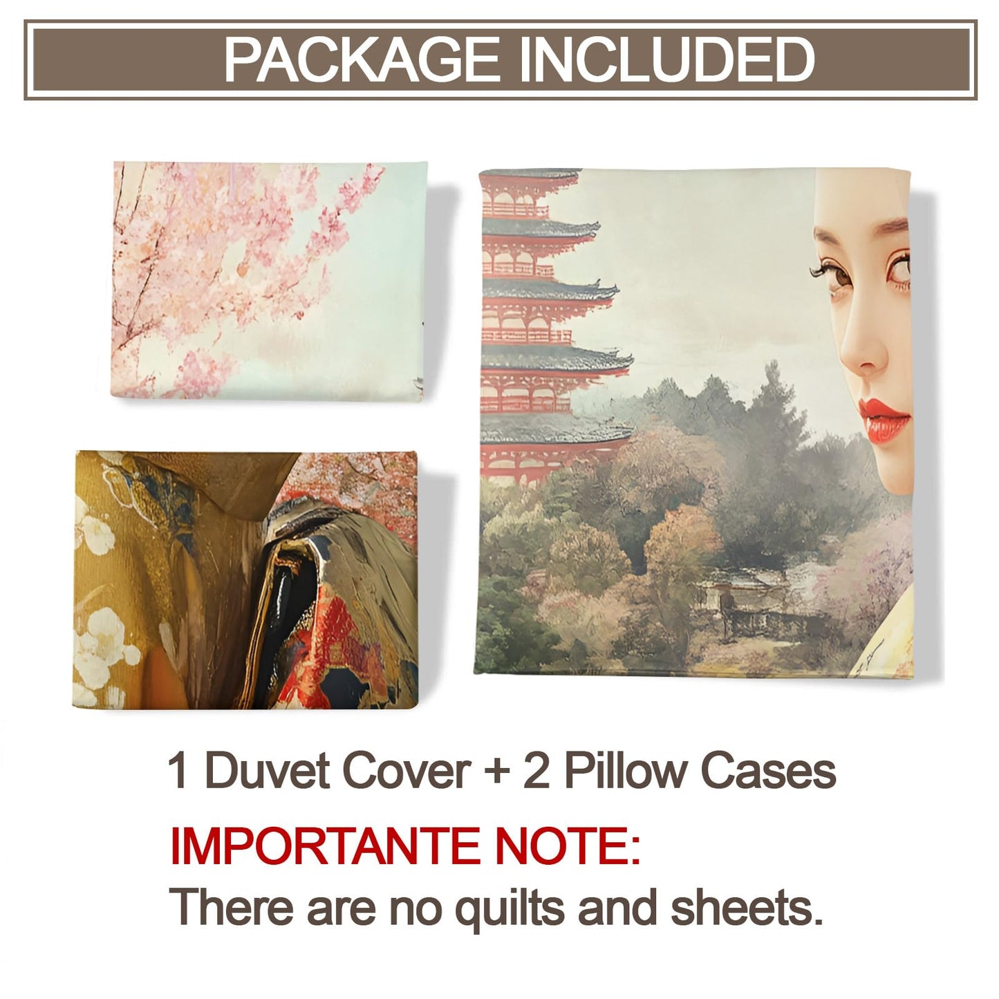 GKPLY Japanese Comforter Set Twin, Oriental Girls Duvet Cover, Asian Painting Bedding Set, 2 Pillowcases, Zipper Closure, Reversible Print Bedding Set & Bedroom Decor