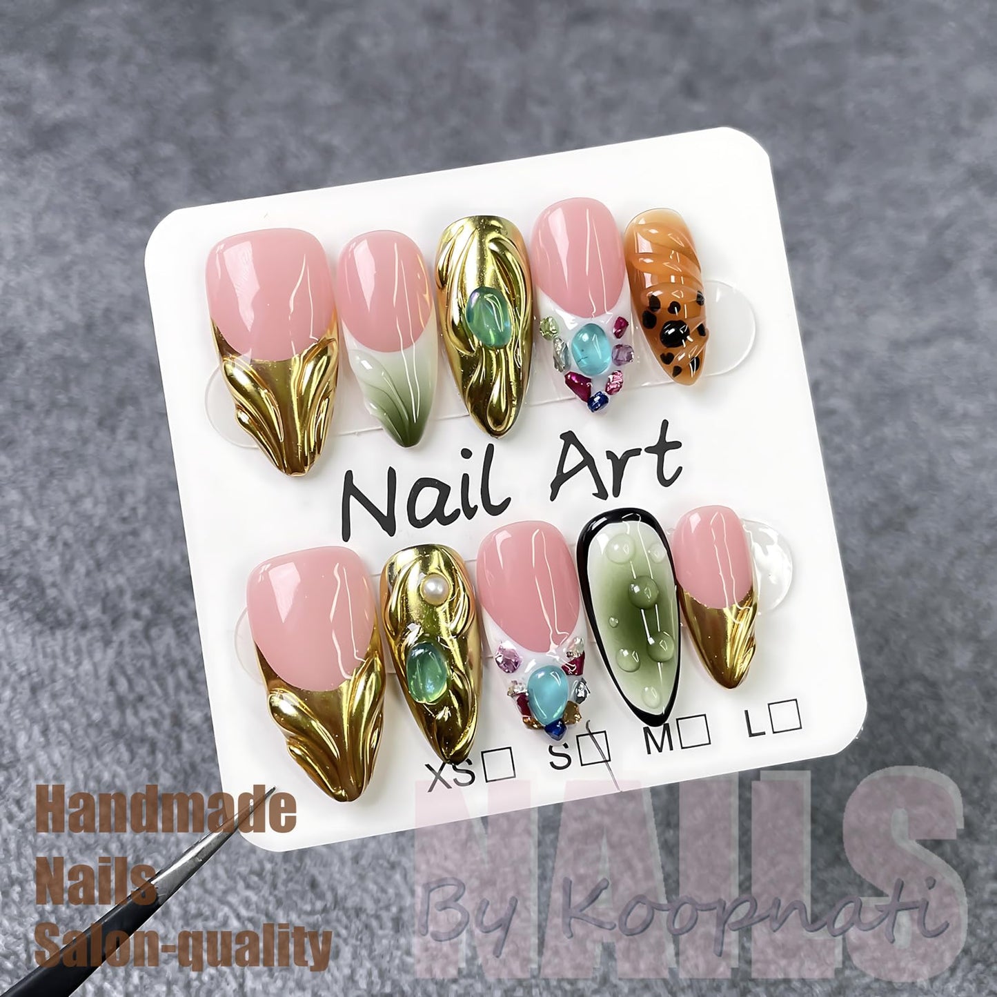 Handmade Press On Nails Short Almond Red Homemade Press On Nails French Tip With 3D Design Fake Nail Art For Women M
