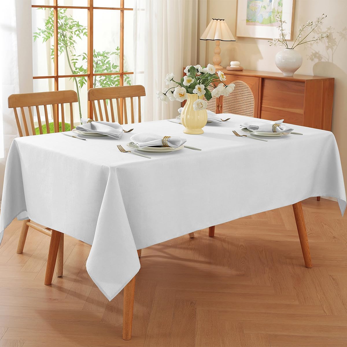 SASTYBALE White Tablecloth Rectangle, Spillproof Table Cloth Wrinkle Resistant Washable Textured Table Cover for Kitchen Dinning Parties Farmhouse Outdoor 52" x 70"