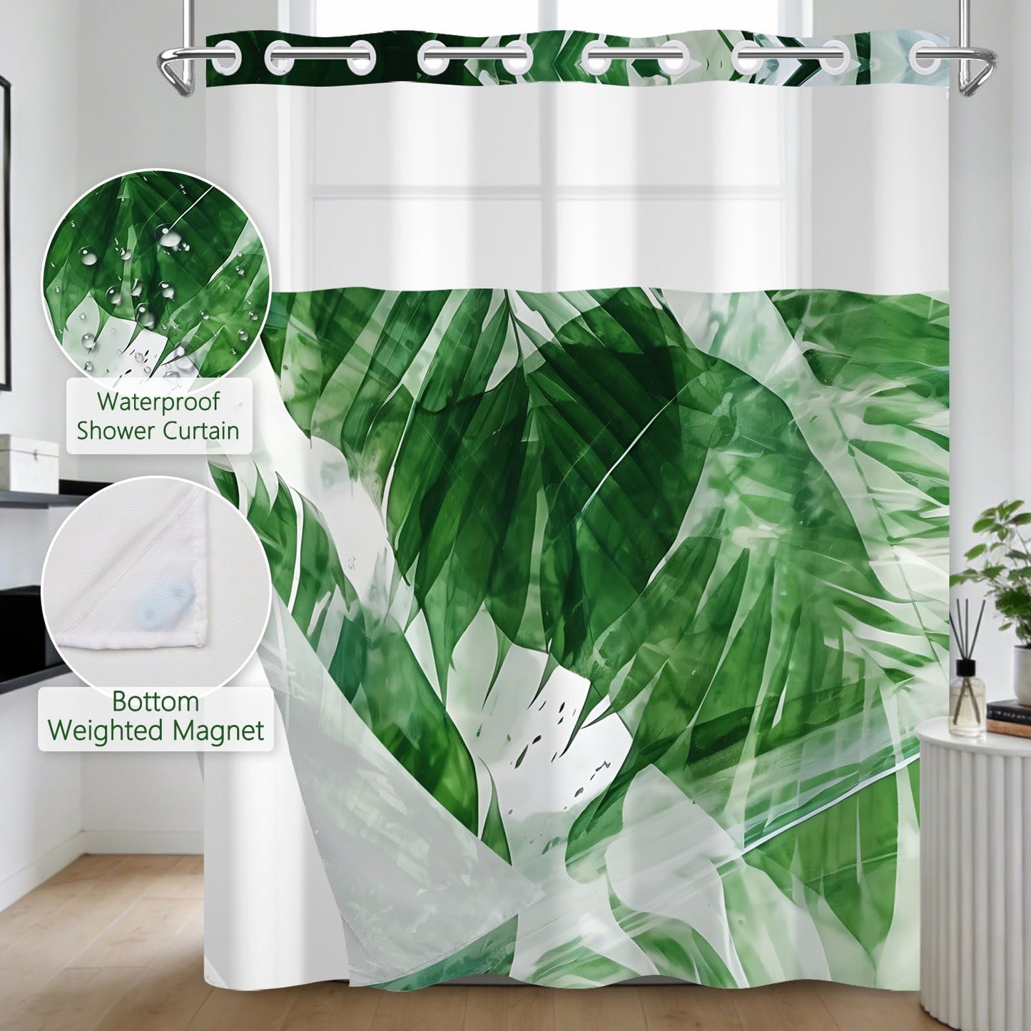 NAEMBCU Tropical Shower Curtain with Snap in Liner 71x74 Inch