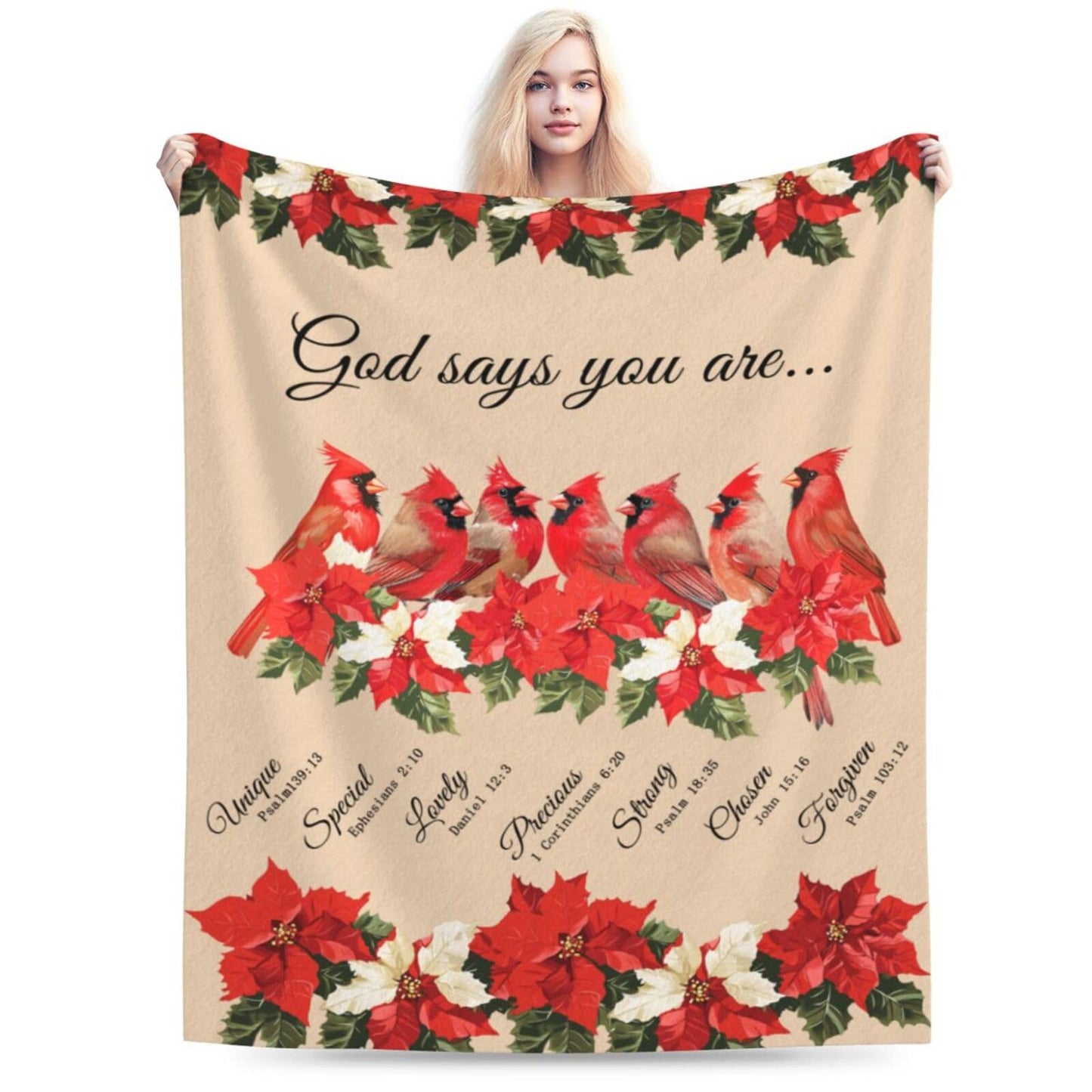 Cardinal Blanket God Says You are Throw Blanket Soft Warm Cozy Fuzzy Plush Red Birds Throw Blanket Gifts for Girls Women Cardinal Fleece Flannel Gift Blankets for Kids Adults 40"X50"