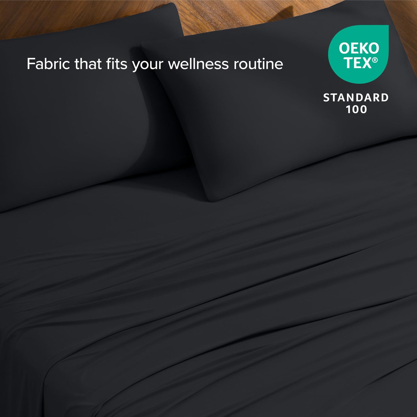 Bare Home Cooling Performance Jersey Knit Stretch Sheet Set, Moisture-Wicking & Breathable, 4-Way Stretch Bed Sheets, Envelope Pillowcases (Full, Black)