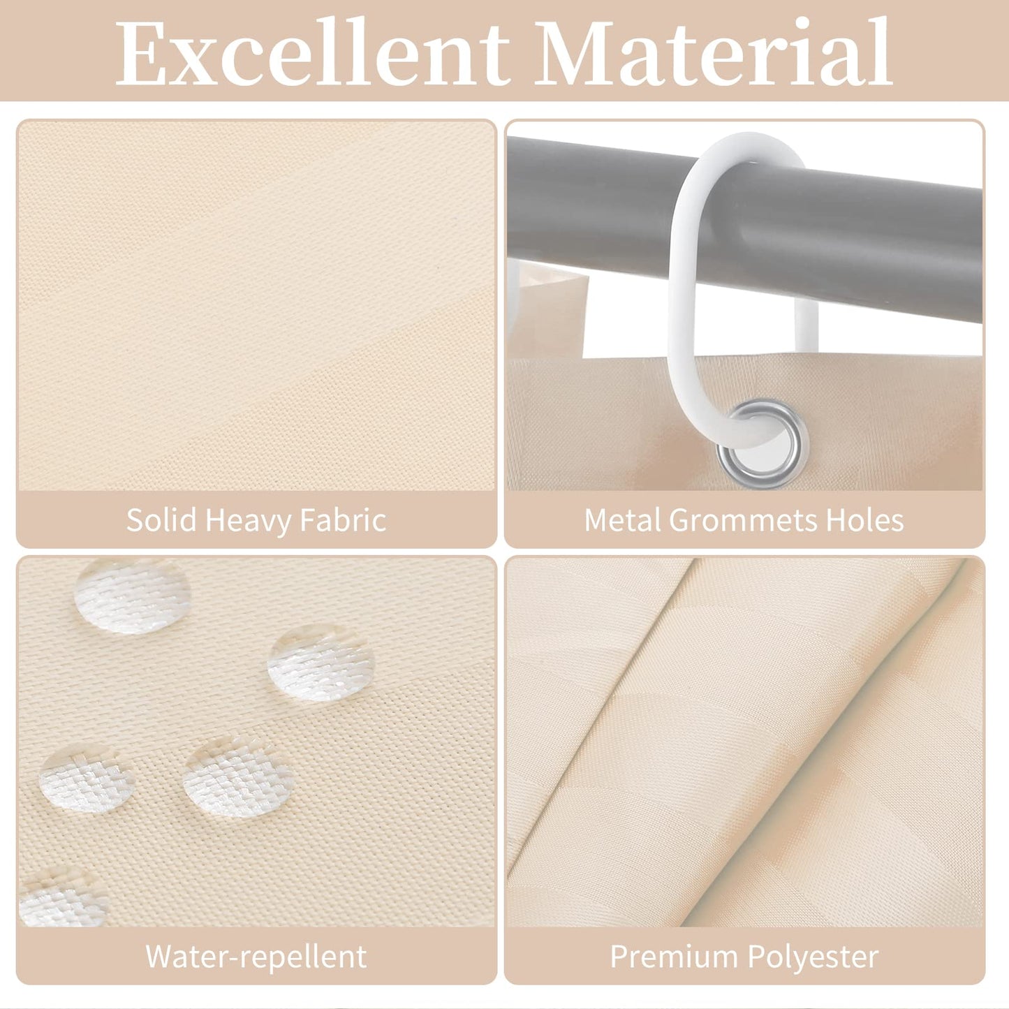 HELLCRACK Small Mini Shower Curtain or Liner Fabric 31x71 Inch,Washable IPx4 Waterproof Hotel Quality,Shower Curtains with Hooks and Grommets,Stall Shower Liner/Beige …