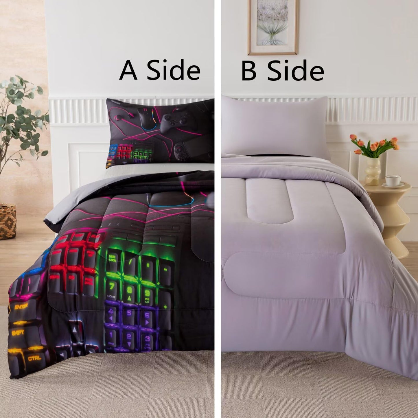 GRAT TIOC Gaming Comforter for Boys Teens,Game Bedding Sets Twin,Kids Gamer Comforter Set,Video Game Bedroom Bed Set Controller Duvet All Season 3 Piece