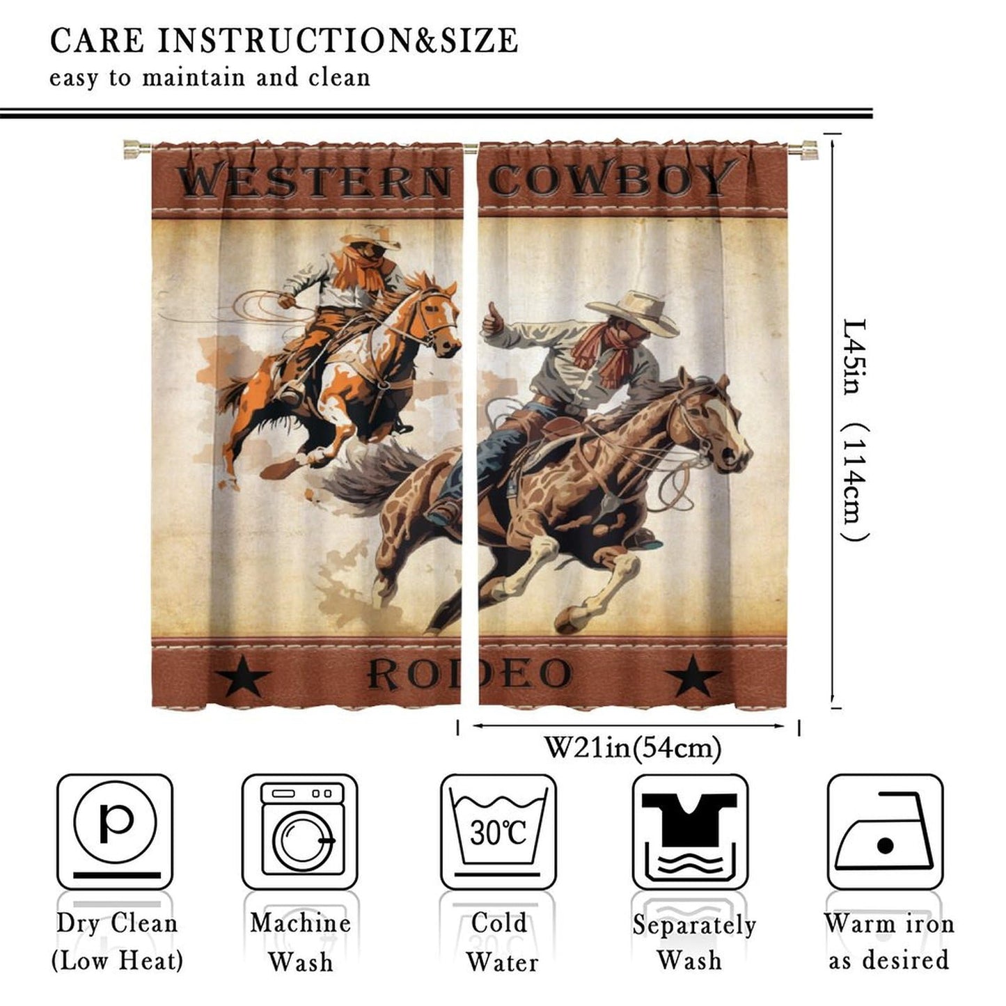 LOMADIA Cowboy Horse Blackout Curtain, Rustic Old Western Farm Retro Farmhouse Cowboy Pattern Drapes Window 2 Panel Rod Pocket Curtain for Kitchen Living Room Bedroom Deocr 42x45in