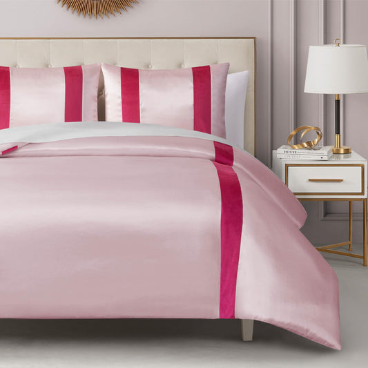 Juicy Couture Velvet Stripe on Satin Pink Twin/Twin XL Comforter Set - 2 Piece Luxury Bedding Ensemble