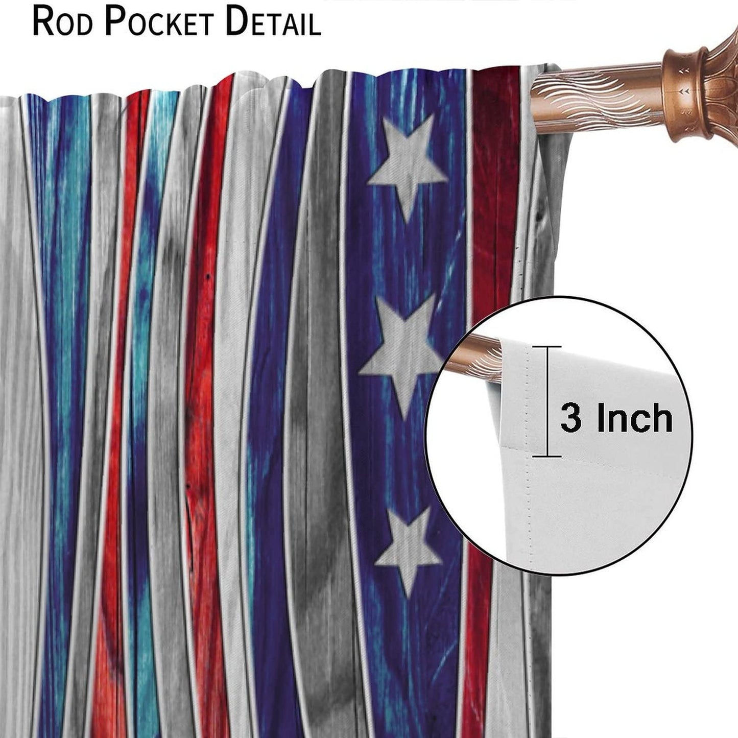 4th of July Independence Day Curtain,Blue and Red Stars USA Flag Patchwork Texture Design Window TRE 42x45in