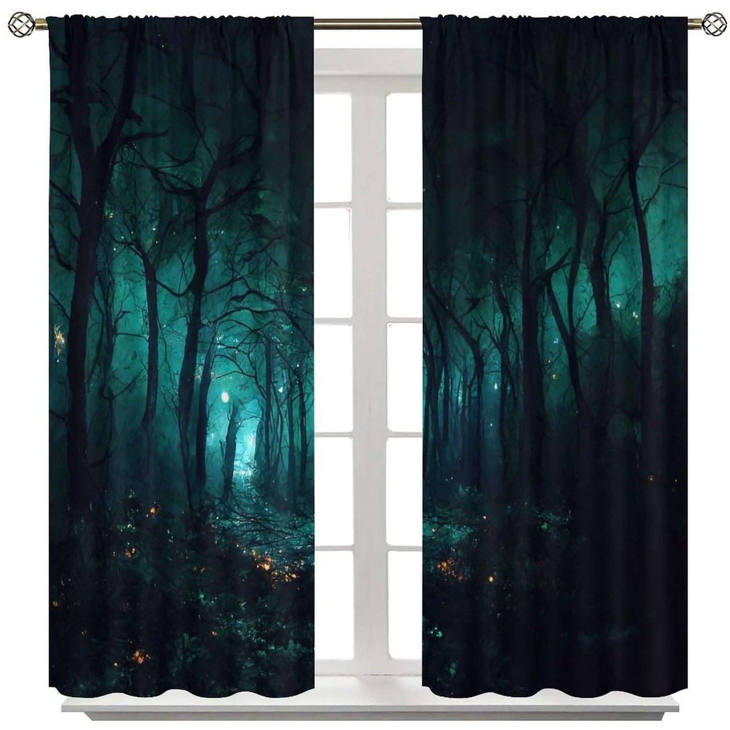 DDCBNS Dark Forest Window Curtains,Abstract Gothic Nature Woodland Nightscape Window Treatments for Bedroom Living Room Polyester Drapes 2 Panels Set,Total Size 42 x 45 Inch