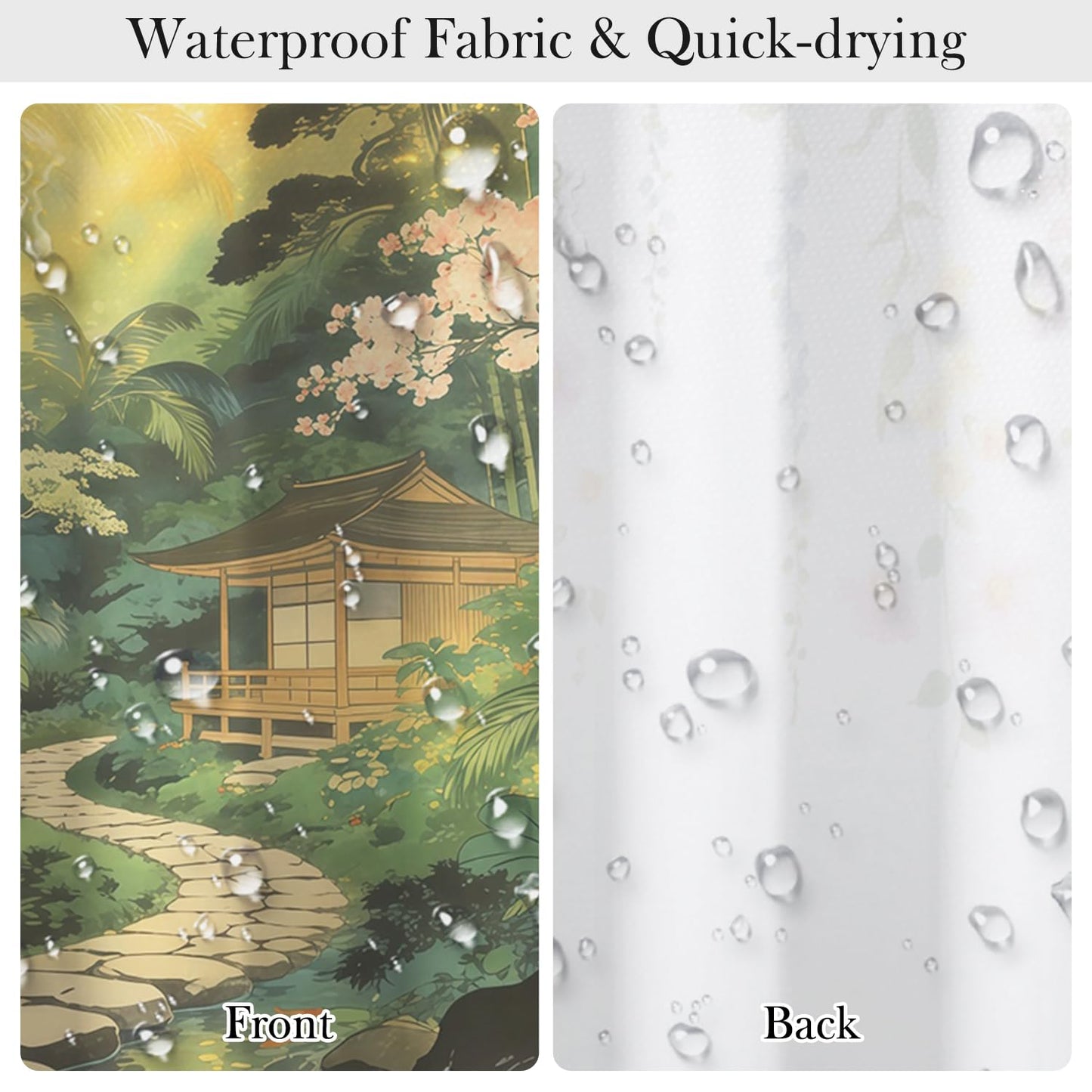 NAEMBI Zen Japanese Garden Shower Curtain 72x72 Inch - Bamboo Forest & Koi Fish Nature Print Waterproof Fabric Bath Curtain with Rust-Proof Hooks, Tranquil Spa Bathroom Curtain for Standard Tubs