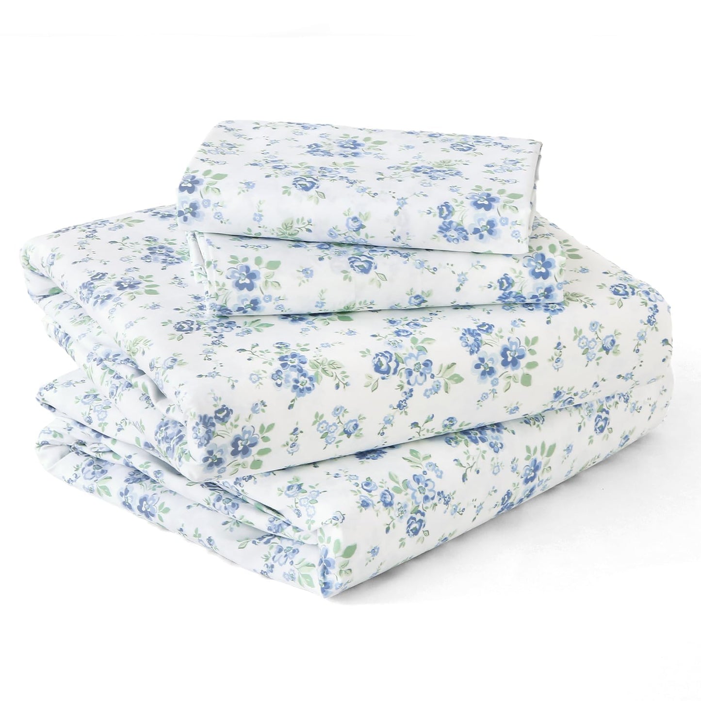 MUXHOMO King Size 4 Piece Sheet Set, Soft Breathable Bed Sheet Set for Bedroom with Deep Pocket Up to 16", Wrinkle-Free & Cooling Bedding for Oeko-TEX Certified - Blossoms Light Blue