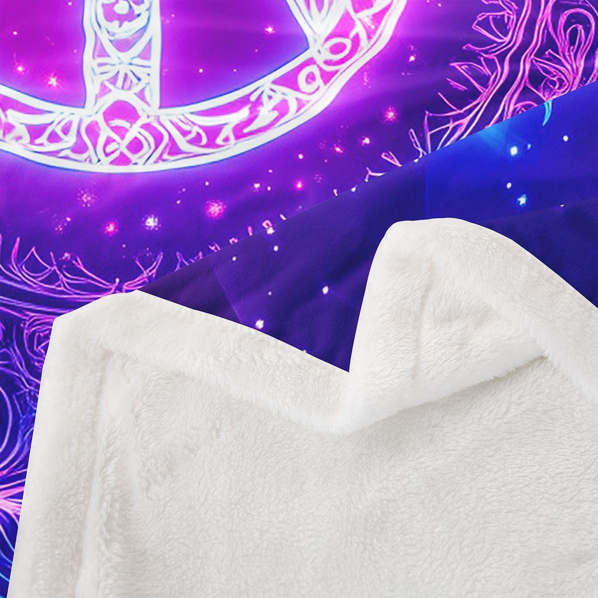 Feelyou Boho Mandala Fuzzy Blanket Bohemian Style Sherpa Blanket Hippie Peace Art Fleece Blanket for Chair Sofa Couch Peace Sign Artwork Plush Throw Blanket Blue Purple Room Decor Throw 50"x60"