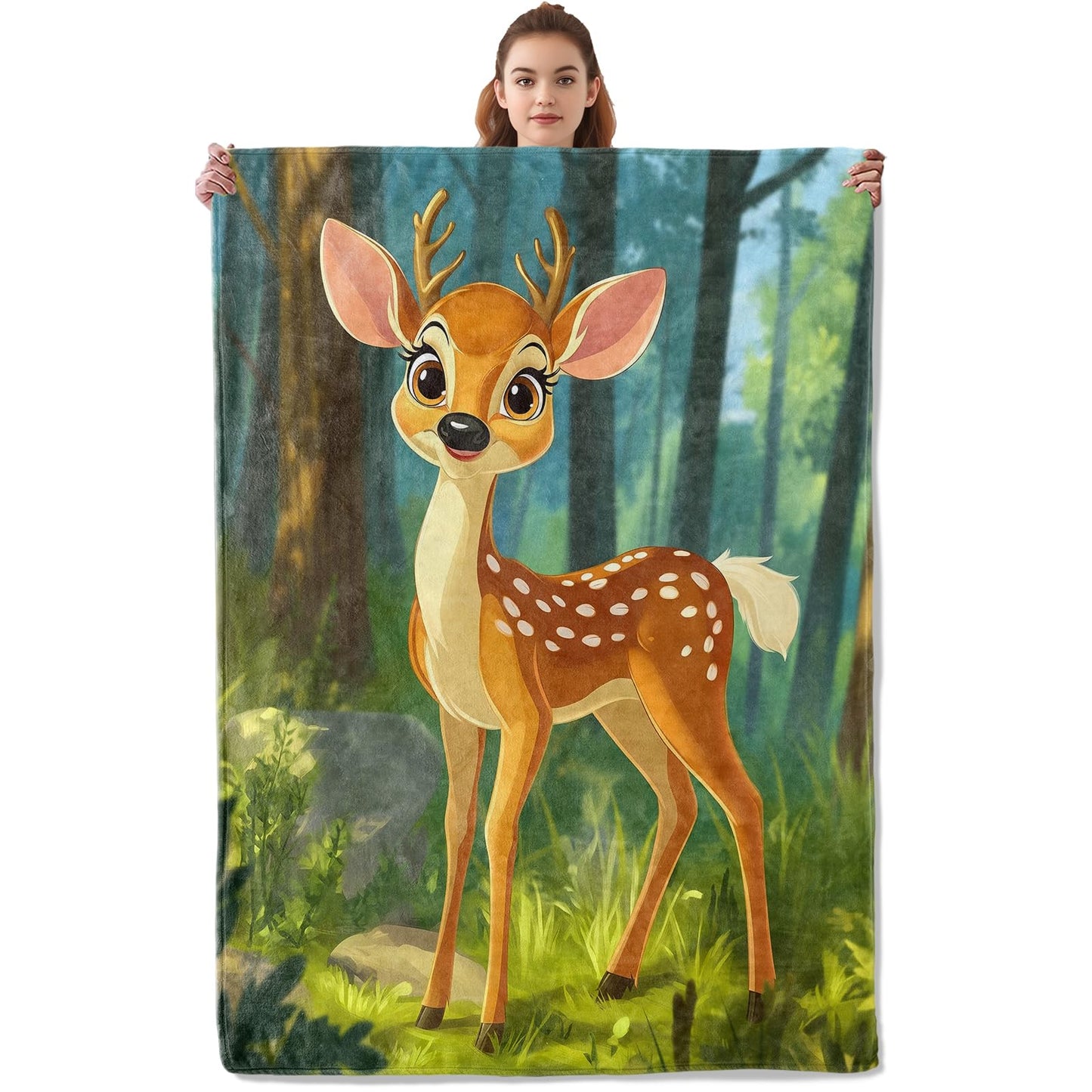 Kibue Cute Cartoon Deer Blanket Warm & Cozy Flannel Throw Blanket - Soft Plush Lightweight Blankets for Travel, Sofa, Bedroom, Office, Home Decor for Adults Kids Women 60"×50"