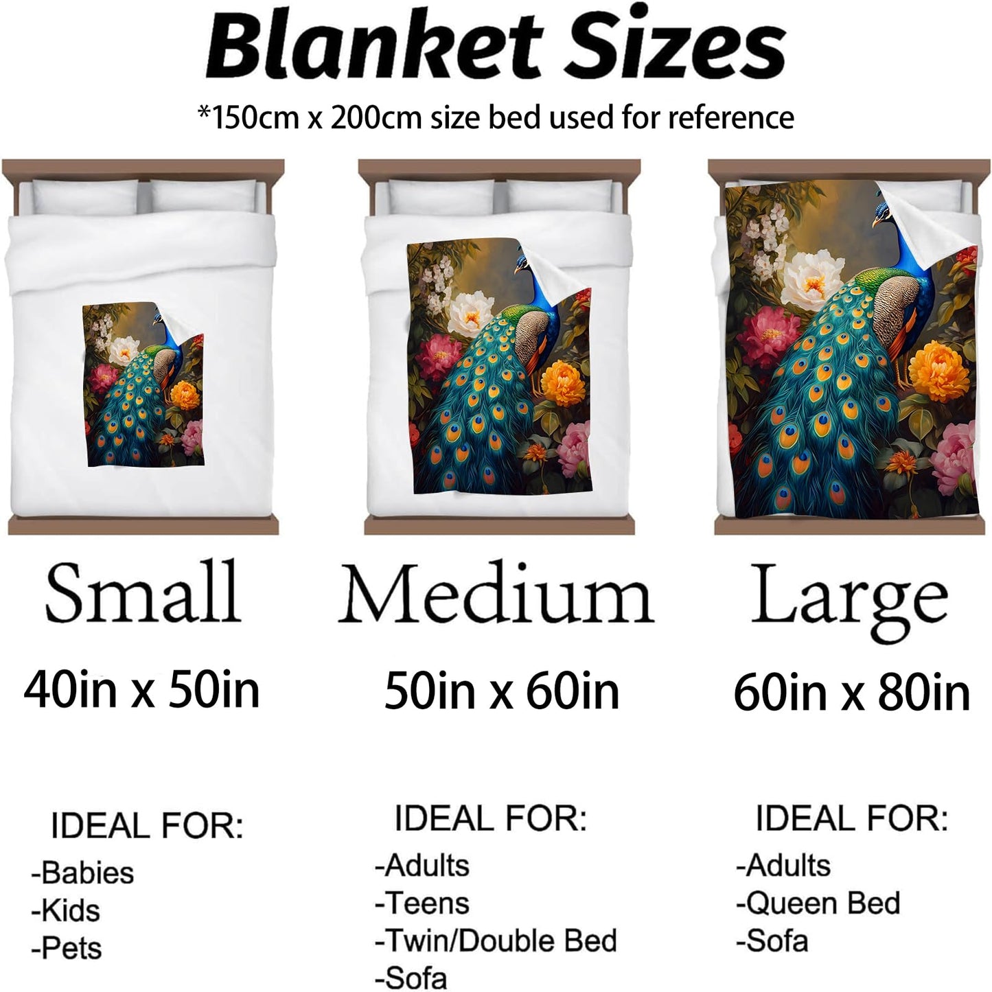 Kibue Pretty Peacock Blanket Warm & Cozy Flannel Throw Blanket - Soft Plush Lightweight Blankets for Travel, Sofa, Bedroom, Office, Home Decor for Adults Kids Women 60"×50"