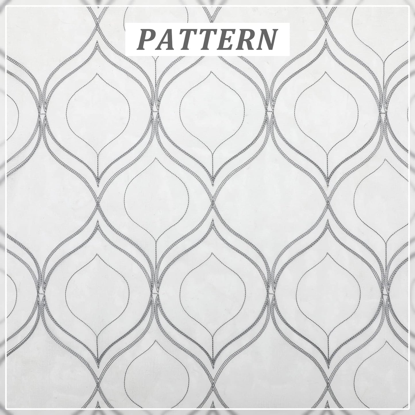 VISIONTEX White Sheer Curtains 84 Inches Long 2 Panels, Light Filtering Grey Moroccan Trellis Embroidered Semi Sheer Voile Drapes, Rod Pocket Textured Window Curtain for Bedroom Living Room 54W x 84L
