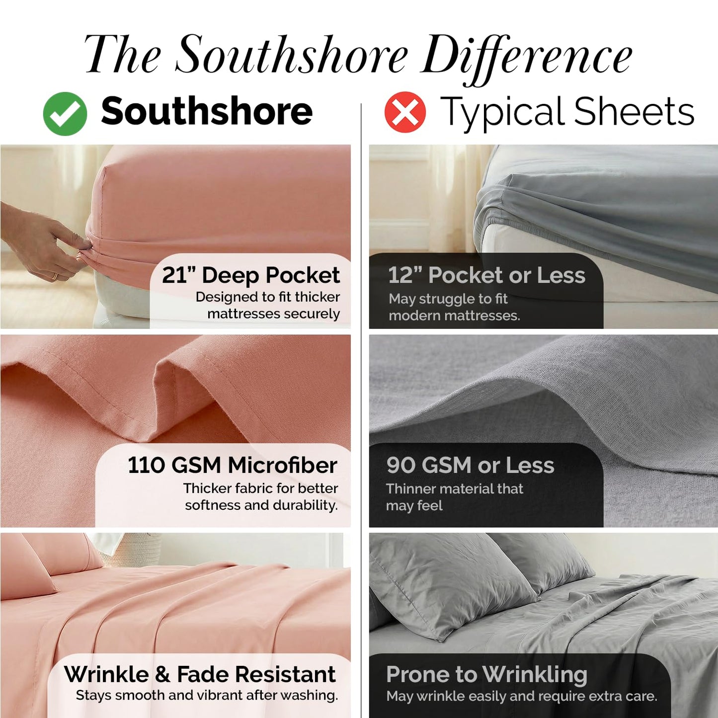 Southshore Fine Living, Inc. Luxury Hotel Quality Queen Sheet Set, 4 Piece Pleated Hem 21 Inch Deep Pocket Queen Sheets, Easy Care Microfiber, Fade & Wrinkle Resistant, 2 Pillow Cases – Blush Sheets