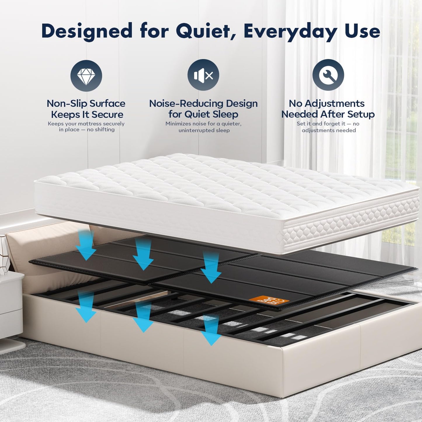 BedBro Queen Bunkie Board 10mm (60" x 80") – Black Under Mattress Support, Anti-Sag & Noise-Free, Breathable Low Profile Bed Board for Metal Frame, Platform & Slatted Beds