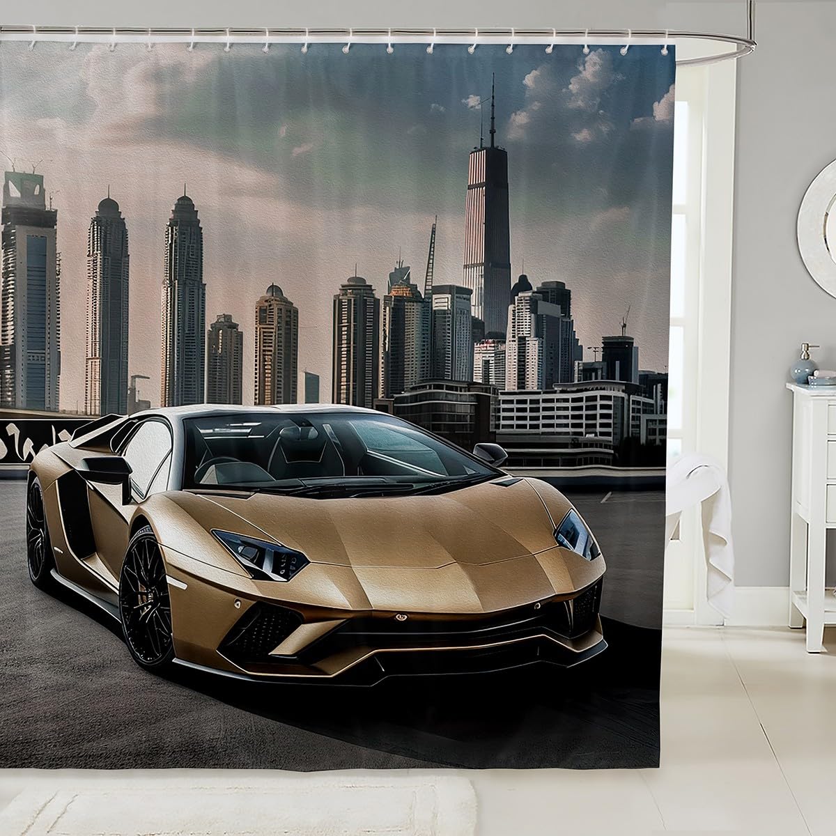 Feelyou Race Car Fabric Bathroom Shower Curtain Sports Car Waterproof Shower Curtains for Kids Boys Girls Cool Speed Racing Car Design Shower Curtain with 12Hooks Automobile Style,72x72 Inches
