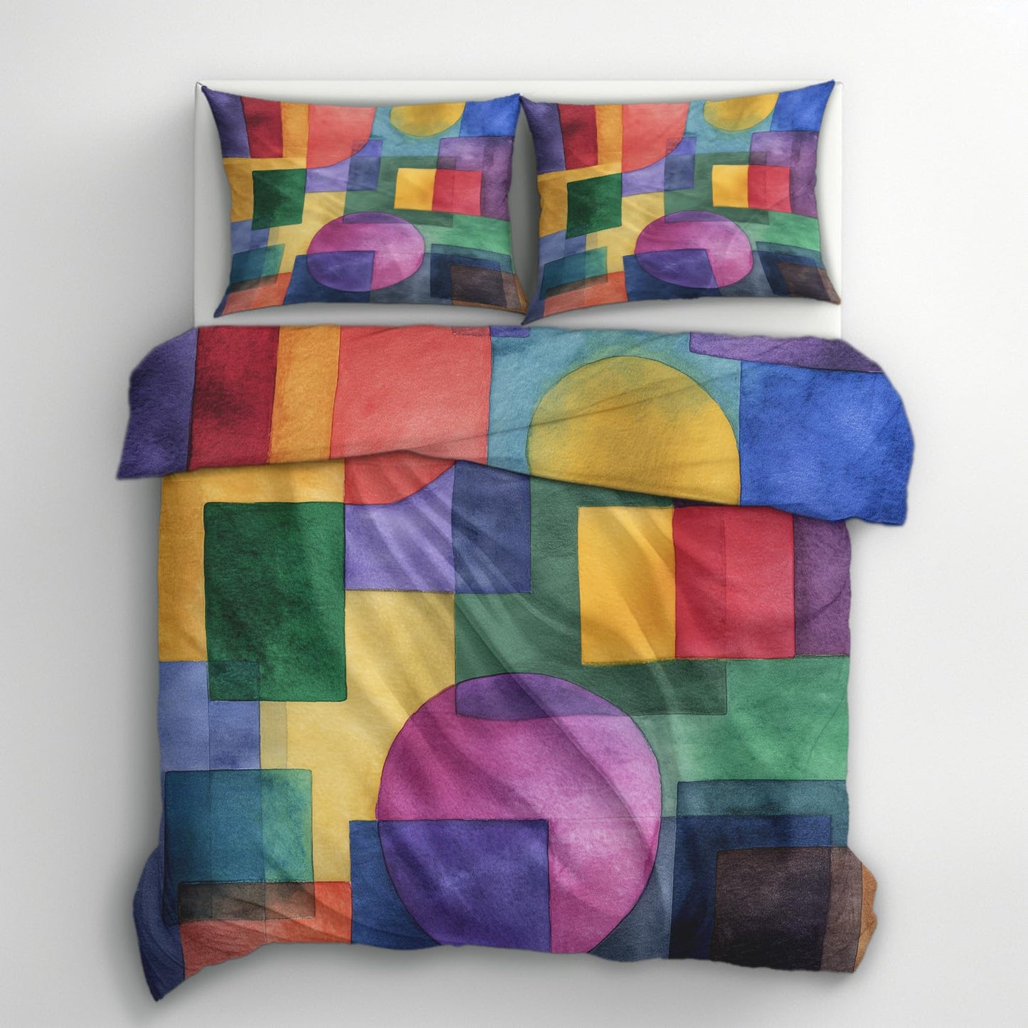 Colorful Geometric Queen Duvet Cover Set 3 Piece, Retro Abstract Art Reversible Bedding with 2 Pillow Shams, Zipper & Ties, Ultra Soft Microfiber, Geometric Bedroom Decorations 80A-T