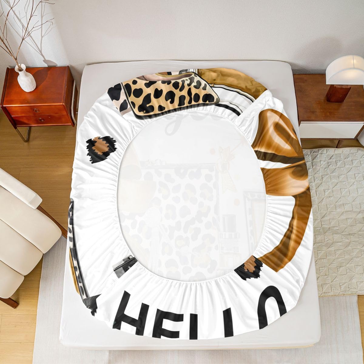 Erosebridal Brown Leopard Cheetah Print King Bed Sheets | Fashion Modern Luxury Sheets for Kids Girl Women Perfume High Heels Girly Flat Fitted Sheet Trendy Stylish Girls Bed Sets
