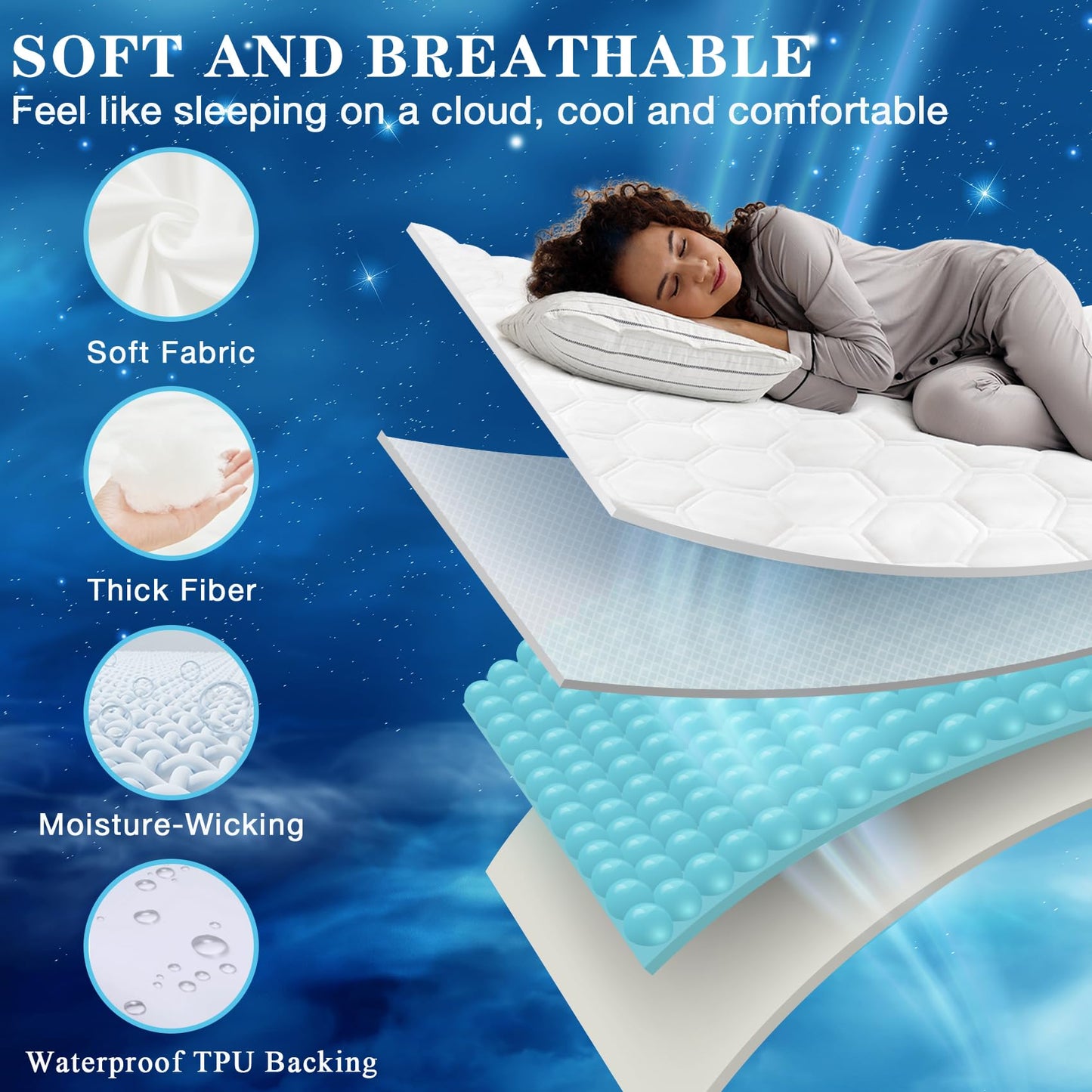 Queen Size Mattress Protector Waterproof, Incontinence Bed Pads Washable Waterproof Bed Cover Cooling Hypoallergenic Mattress Cover, Soft Breathable Quilted Mattress Pad with Deep Pockets to 21 inches