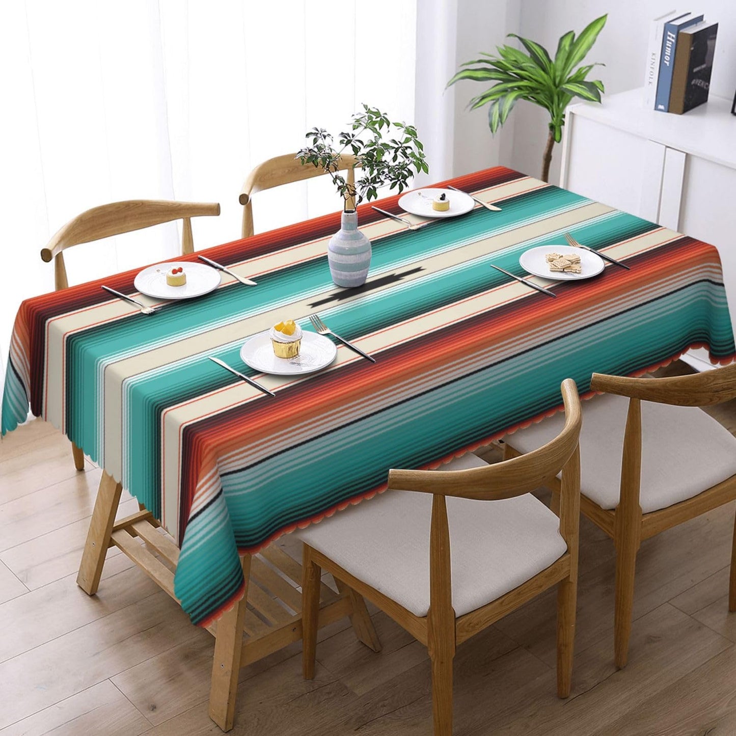 HEROARMOUR Rectangle Mexican Serape Turquoise Tablecloth Washable Boho Ethnic Striped Table Cover Table Cloth for Party Picnic Dinner Outdoors Home Decor 54x72Inches