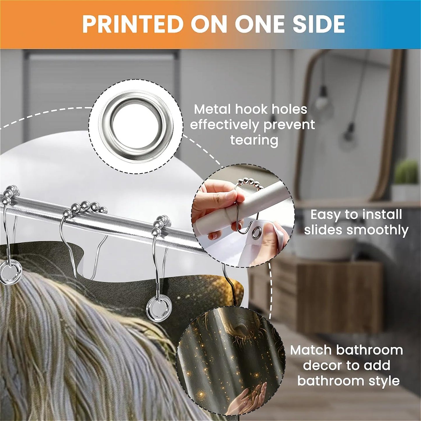 TANGXUNFA Princess and Unicorn Shower Curtain for Bathroom, Water-Resistant Long Shower Curtain Set 72x72 Inch with Metal Grommets and 12 Metal Hooks