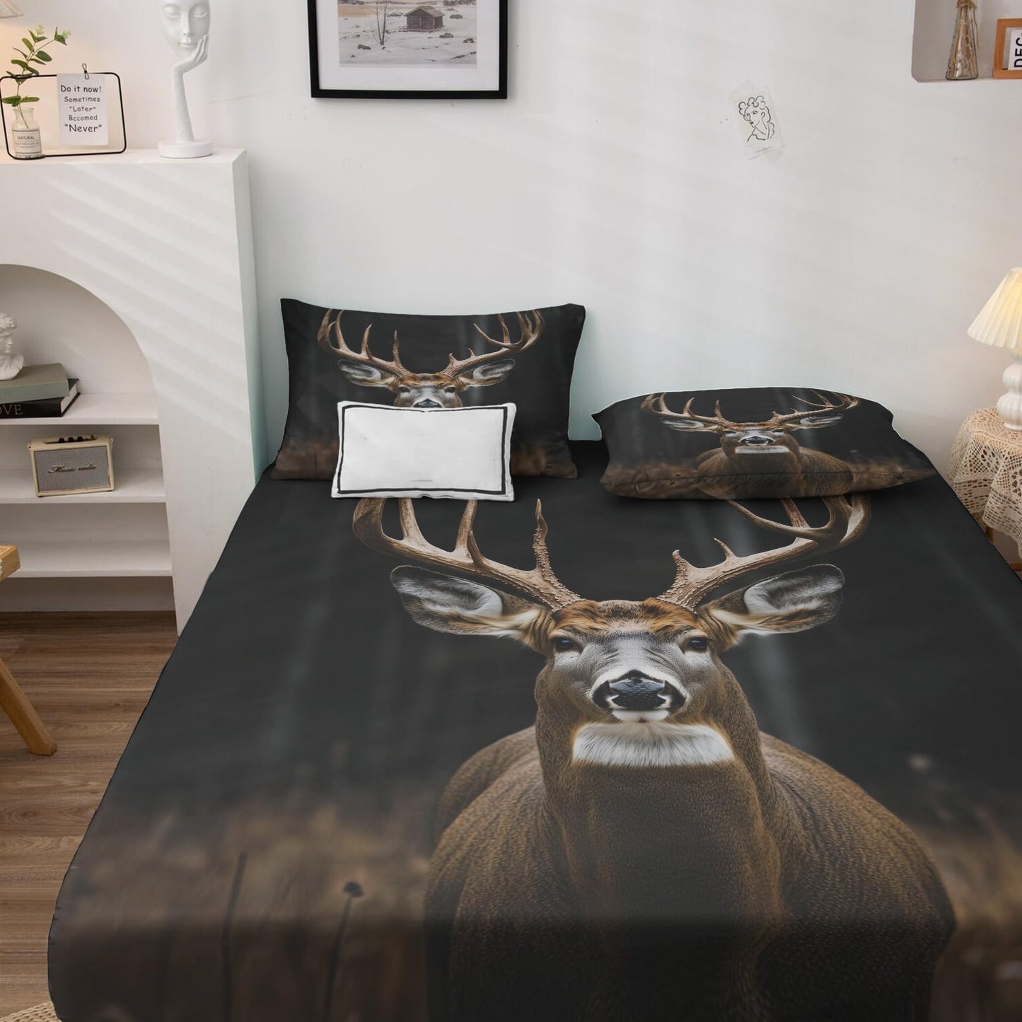 NOGAWA Deer Sheets Queen, Wildlife Bed Sheets, Rustic Hunting Bedding Sheets, Soft Microfiber Deep Pocket Fitted Sheet & Flat Sheet & 2 Pillowcases