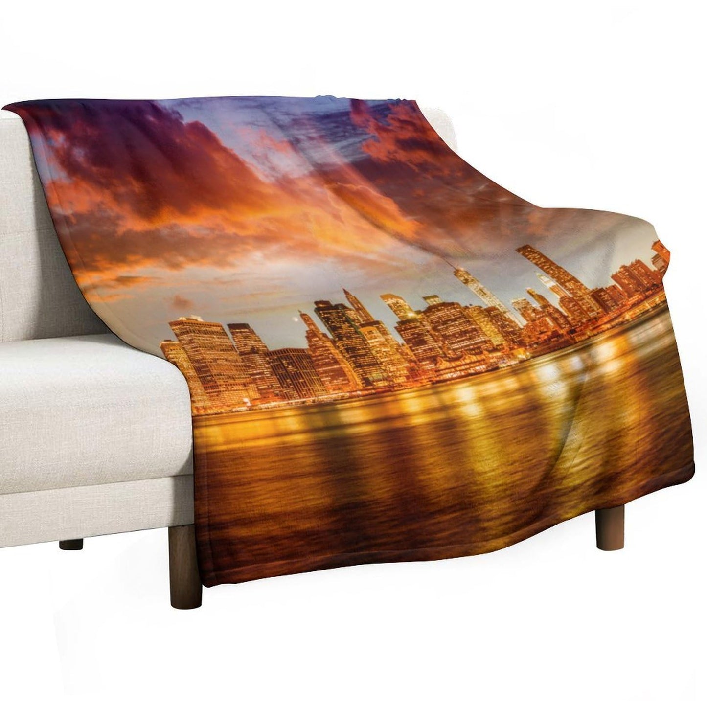 New York Throw Blanket,Sunset City Skyscraper Pattern Soft Cozy Warm Flannel Blankets for Sofa Couch Bed Gifts for Lover Kids Boys Grils Women Adults 30x40 Inch