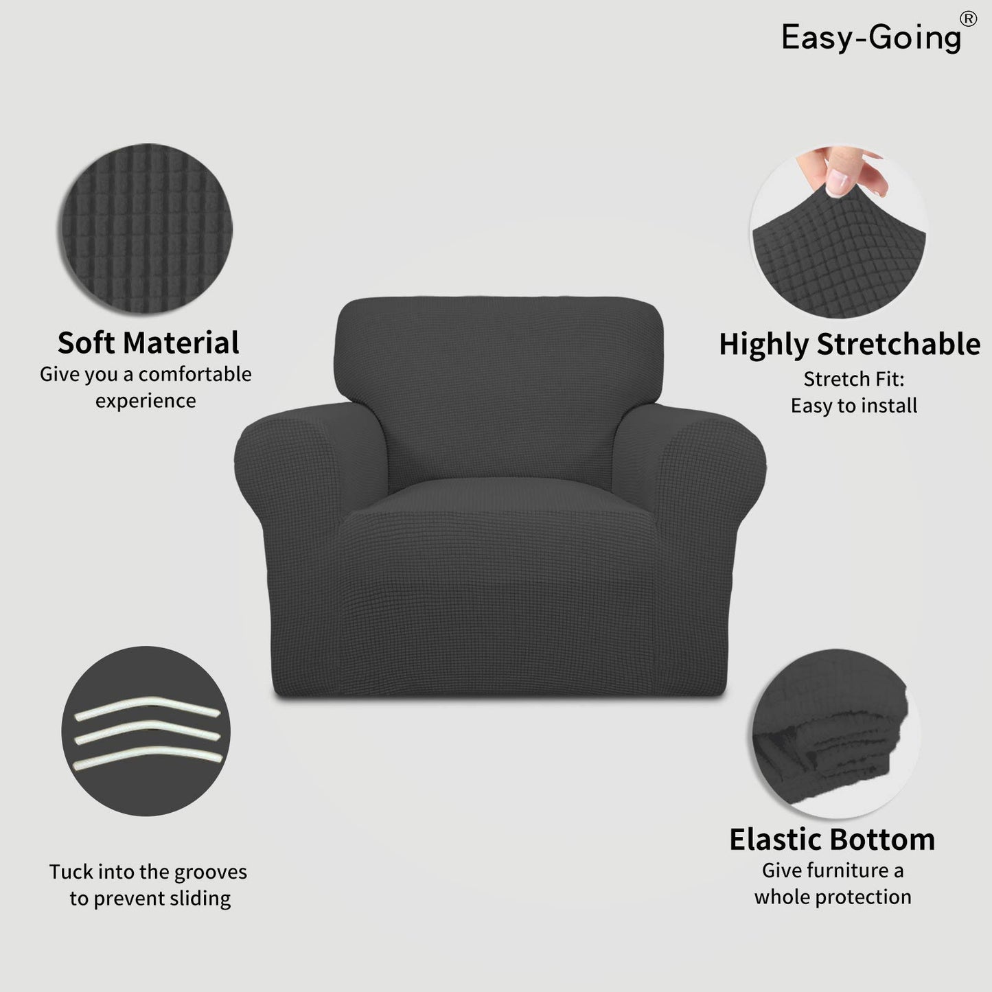 Easy-Going Stretch Chair Sofa Slipcover Washable Dark Gray