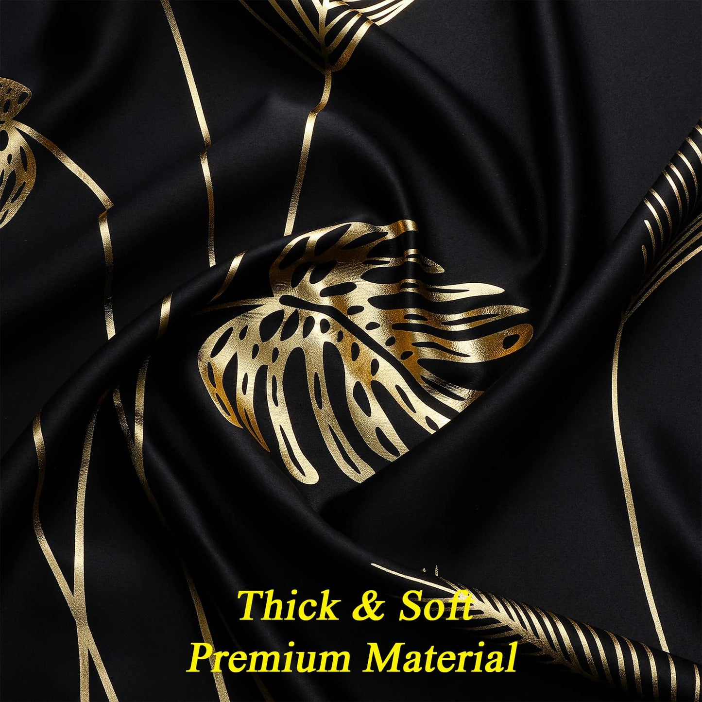 Estelar Textiler Black Blackout Curtains for Bedroom 84 Inches Long, Room Darkening Grommet Thermal Insulated Curtains for Living Room, Light Blocking Drapes with Gold Print Design,52Wx84L,2 Panels
