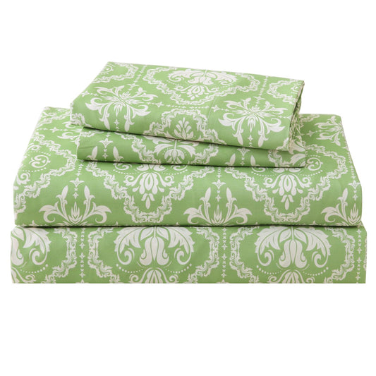ChicView King Size Geometric Printed Sheet Set,4 Pieces Boho Style Breathable Soft Microfiber Bedsheets, Anti Pilling Deep Pockets Easy Care Bed Sheets, Sage Green