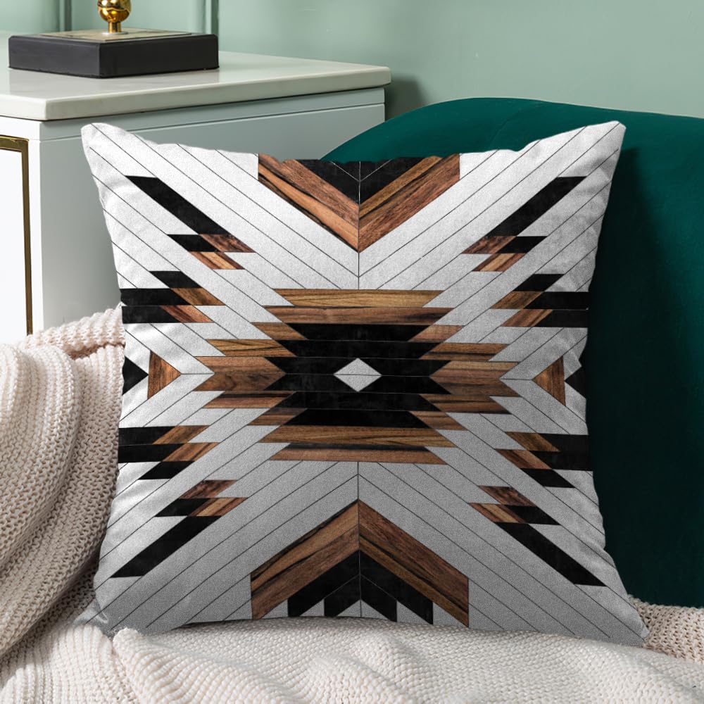Ceexolliss Aztec Throw Pillow Covers Set of 6,Rustic Southwestern Western Brown Wooden Texture Home Decor Ethnic Farmhouse Outdoor Couch Decorative Cushion Case 18"X18"