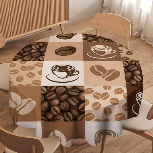 Nsbul Coffee Tablecloth, Vintage Brown Coffee Bean Cup Print Table Cloth for Home Party Dining Room Kitchen Cafe Decor, 36x36inch【Round】