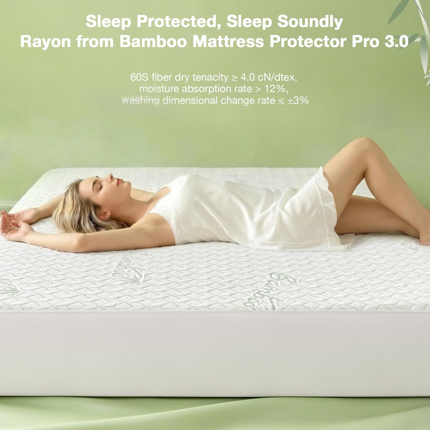 King Waterproof Mattress Protector Washable Mattress Padded Cover Rayon Bamboo Fitted King Size Bed Protection Noiseless Plastic Bed Pad Deep Pocket Up 18“ Soft&Breathable