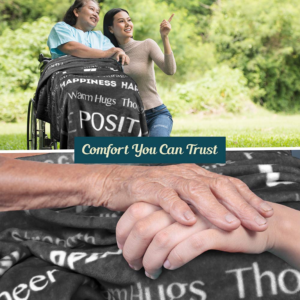 PAVILIA Healing Blanket, Get Well Soon Gift, Soft Hug Compassion Fleece Throw Blanket for Women Men, Comfort Caring Inspirational Patient Blanket, Positive Thoughts Prayer Throw, Gray
