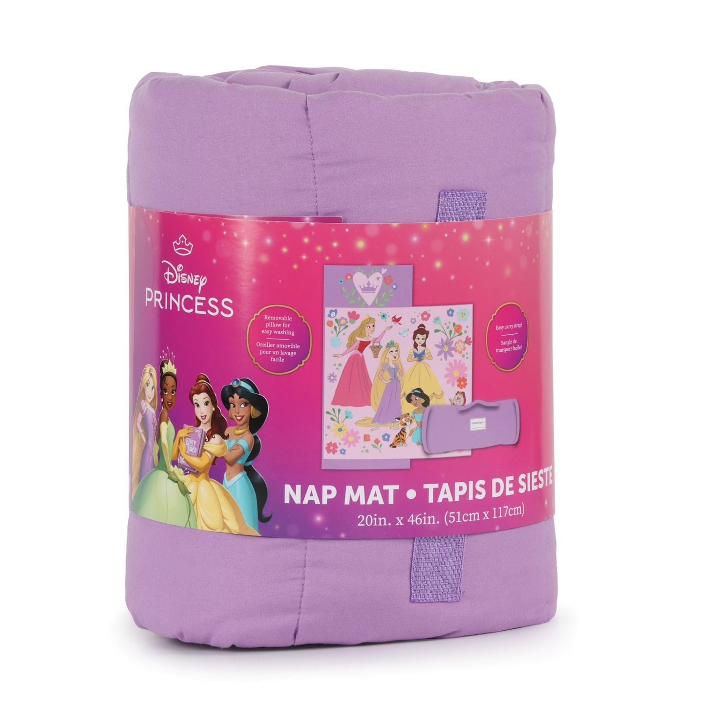 Jay Franco Kids Nap Mat with Embedded Pillow & Blanket – Soft 46"x20" Microfiber Sleeping Bag with Name Tag & Handle Pink - Disney Princess