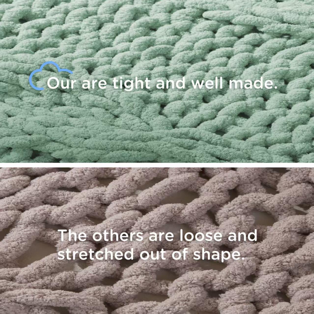 CLOUDS HUG Chunky Knit Blanket Throw - 100% Hand Knitted Chunky Soft Throw Blanket for Couch, Thick and Warm Blanket for Winter,Green, 40x50 Inches