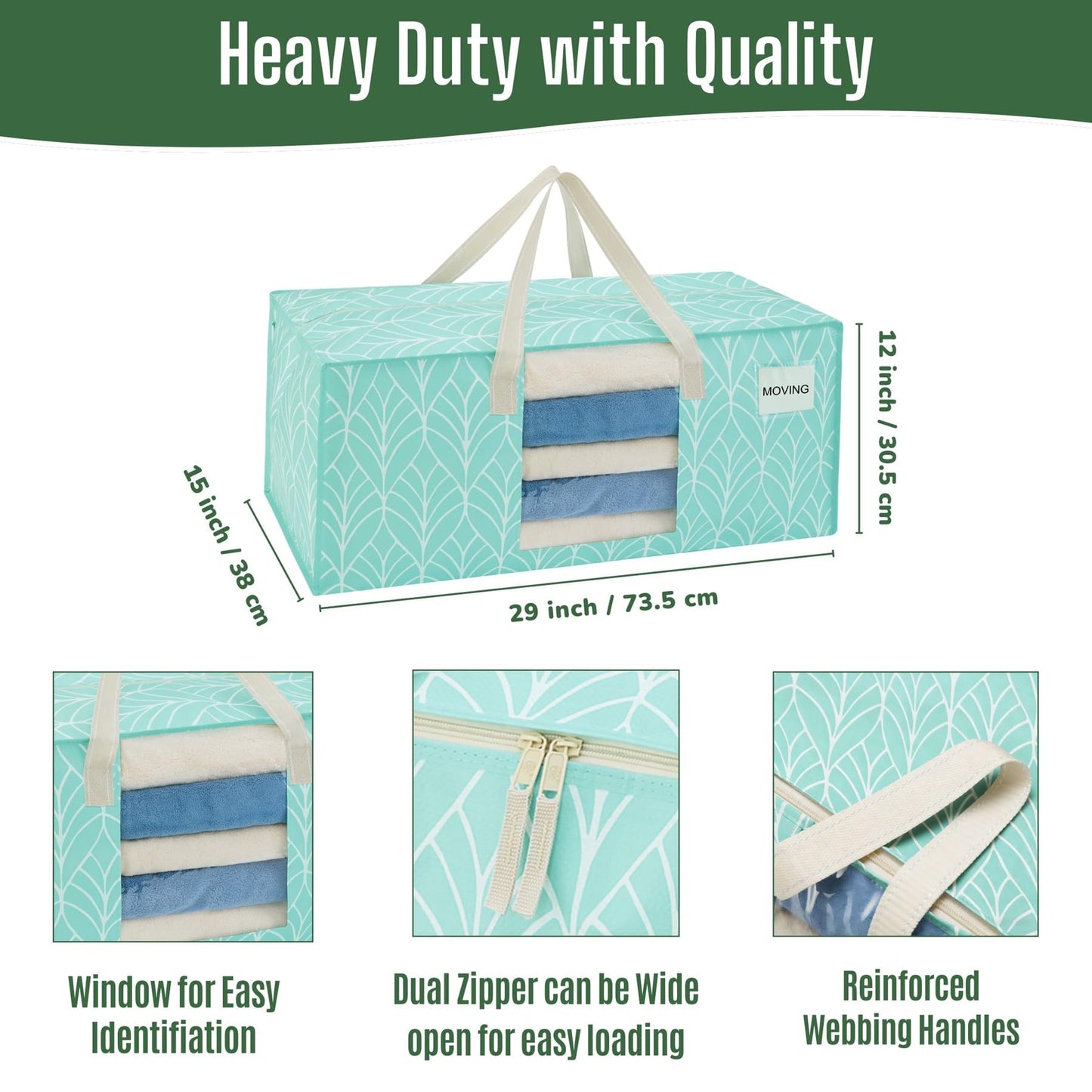 VENO 6 Pack Heavy Duty Moving Bags, Packing Bags with Clear Window, Alternative to Moving Boxes, Storage Bins for Clothes, Blankets, Comforters, College Dorm Essentials (Evergreen, 6 Pack)
