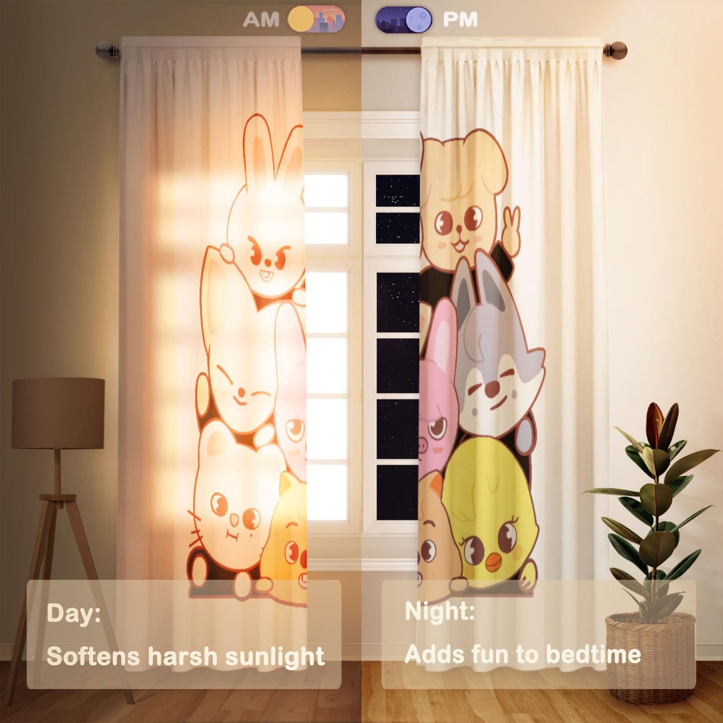 Funnytree Group Window Curtains Youth Soundwave Drapes Bedroom Home Room Decor Durable Fabric Machine Washable 82" X 84" SC00049-013