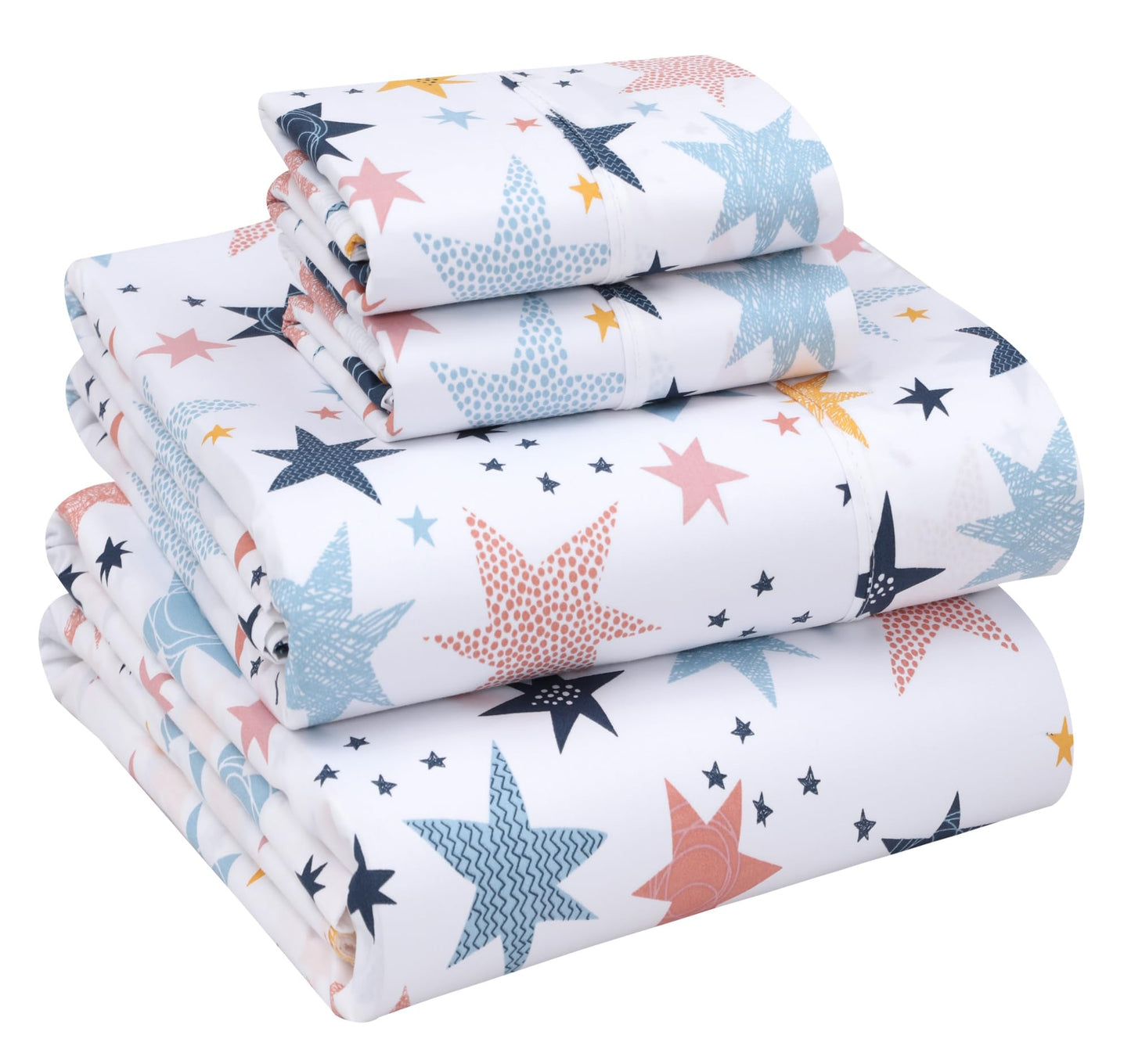 RUVANTI 100% Cotton Percale Sheets Queen Size – Crisp Cooling Bed Sheets for Hot Sleepers, Deep Pocket 16”, Soft Breathable & Durable Hotel-Style 4 Piece Set, Fault Star