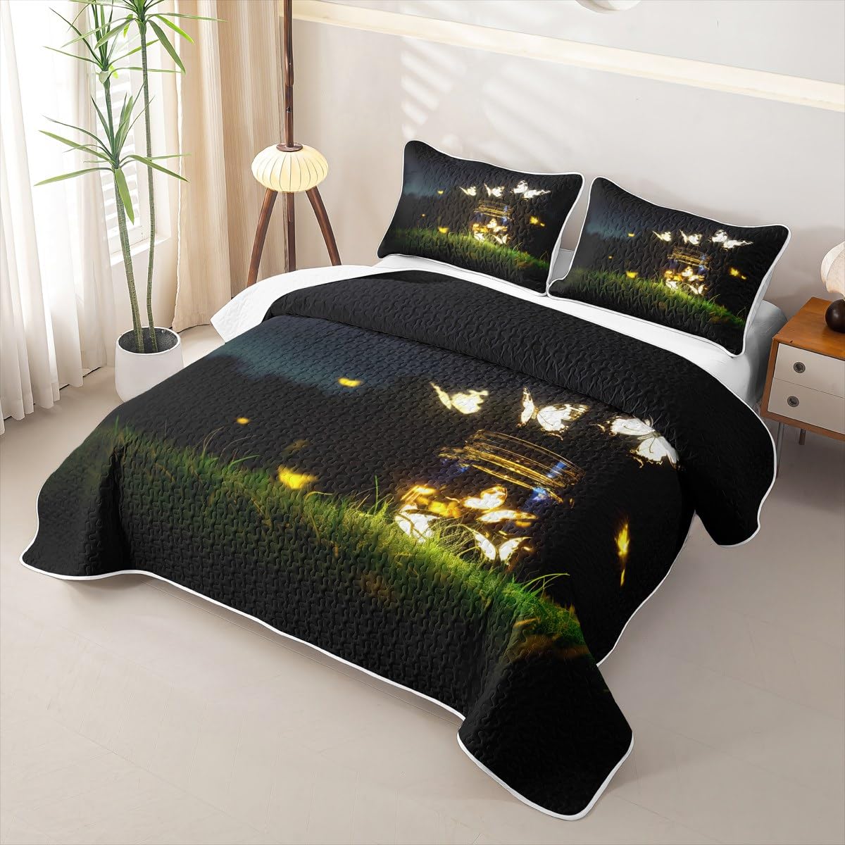 Erosebridal Butterfly Quilt Set Twin Wild Animals Quilt Girls Women Night View Bedding Coverlet with 1 Pillowcase Retro Vintage Romantic Style Bedspread