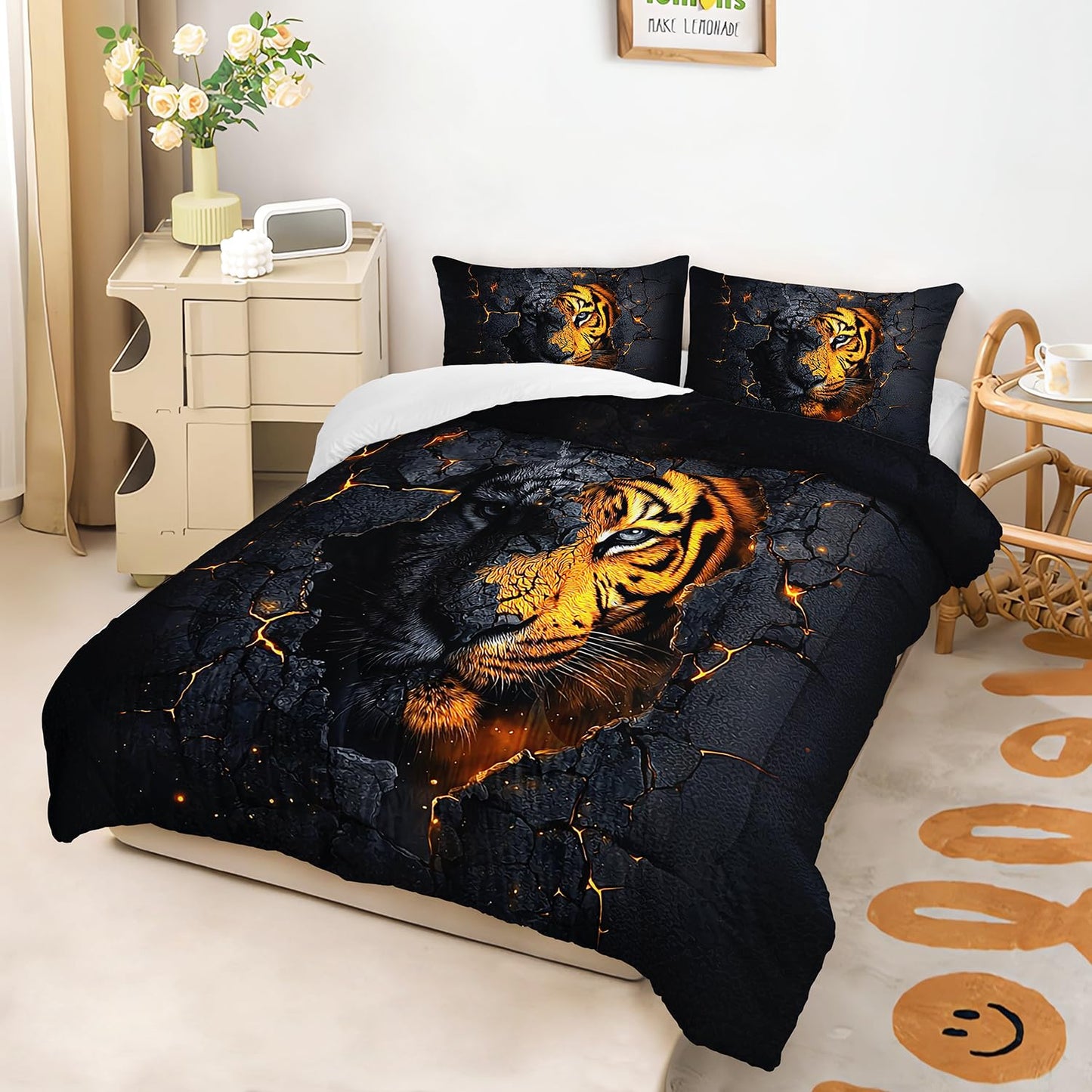 XYNHML 3D Wildlife Tiger Printed Comforter Set 3Pcs Twin Wild Hunting Tiger Bedding Set for Kid Teen Boy Girl Adult Tropical African Jungle Animal Quilt Bed Decor with 1 Comforter & 2 Pillowcases